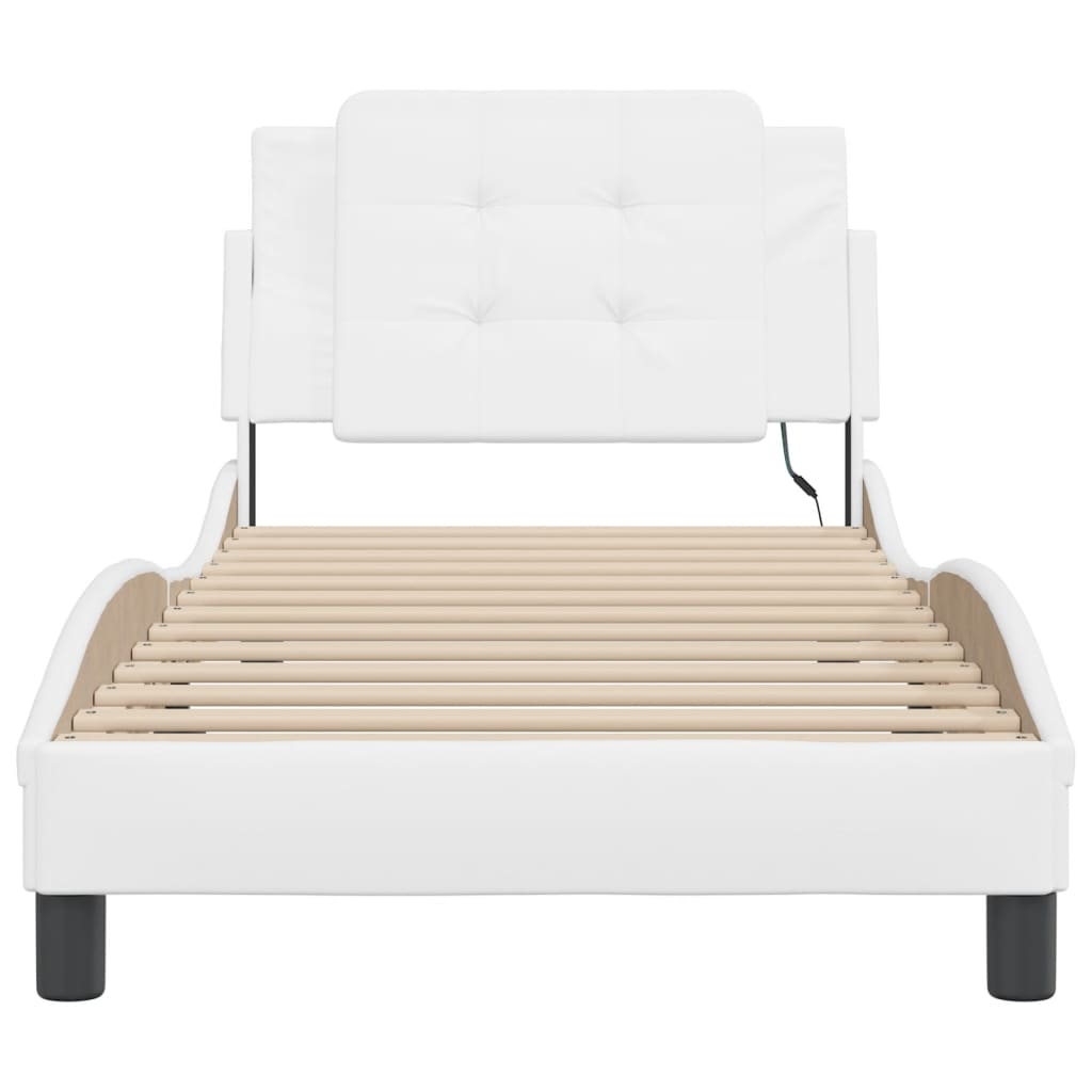 Bedframe met LED-verlichting kunstleer wit 90x200 cm is nu te koop bij PeponiXL, paradijselijk wonen!