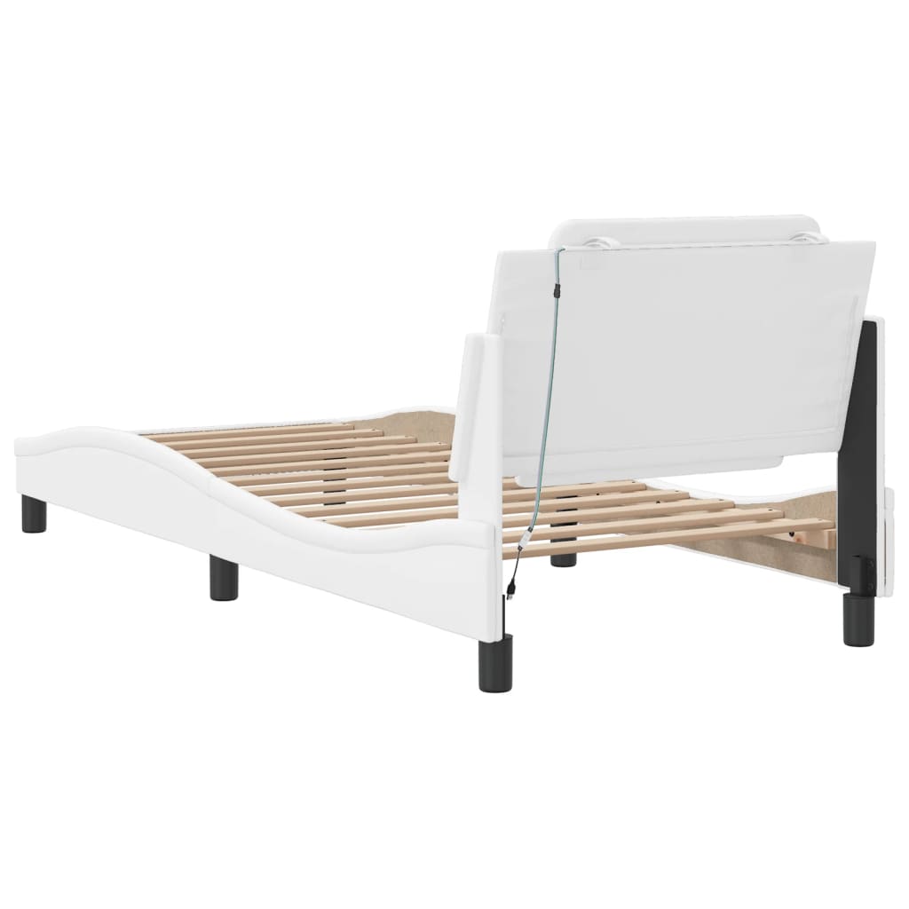 Bedframe met LED-verlichting kunstleer wit 90x200 cm is nu te koop bij PeponiXL, paradijselijk wonen!