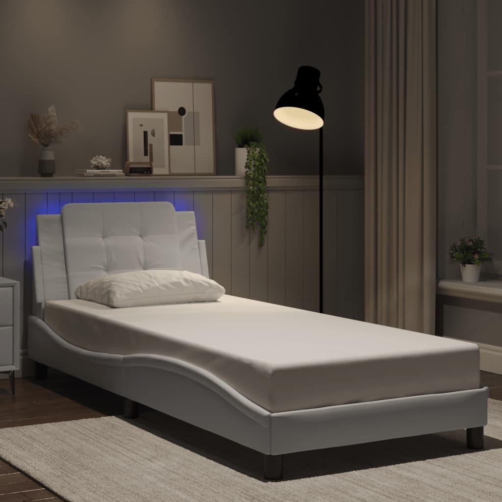 Bedframe met LED-verlichting kunstleer wit 90x200 cm is nu te koop bij PeponiXL, paradijselijk wonen!