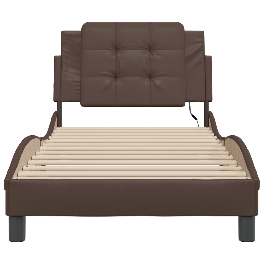 Bedframe met LED-verlichting kunstleer bruin 90x200 cm is nu te koop bij PeponiXL, paradijselijk wonen!