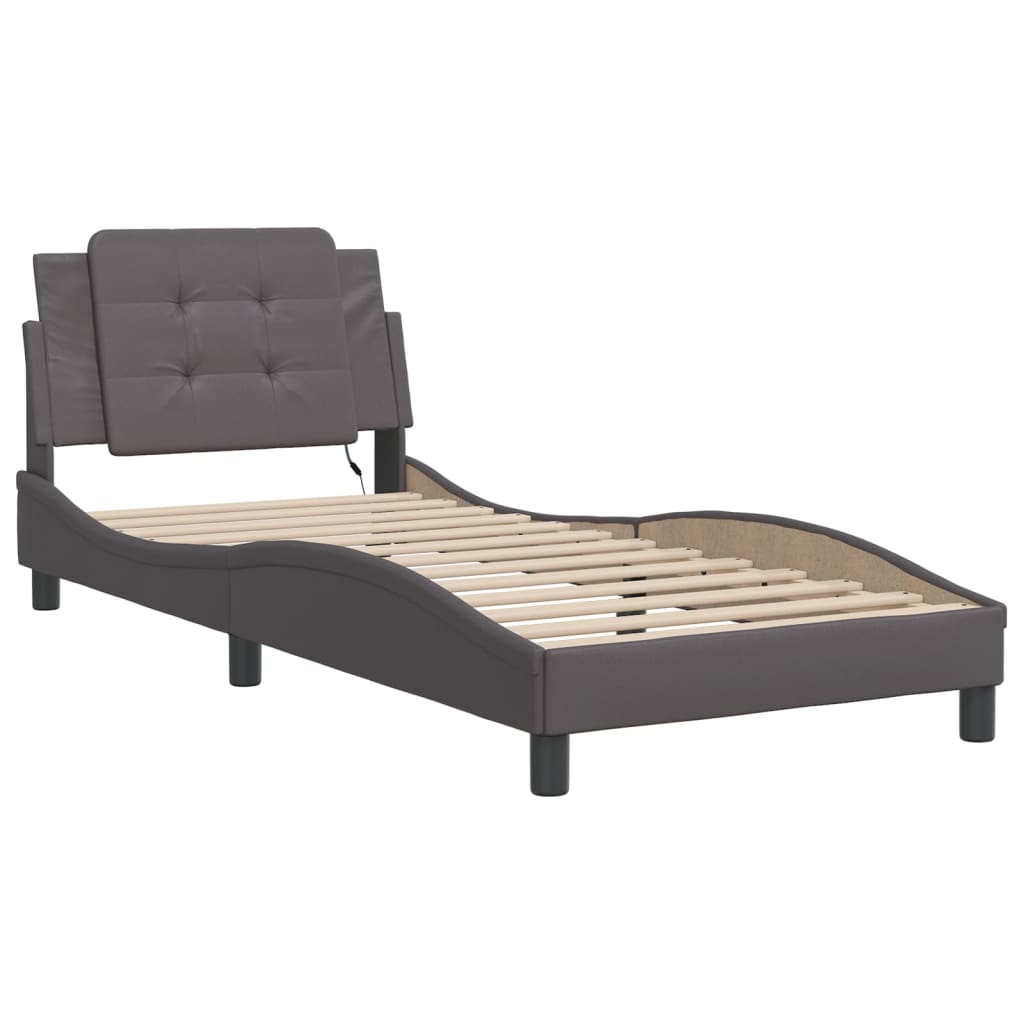 Bedframe met LED-verlichting kunstleer grijs 90x200 cm is nu te koop bij PeponiXL, paradijselijk wonen!
