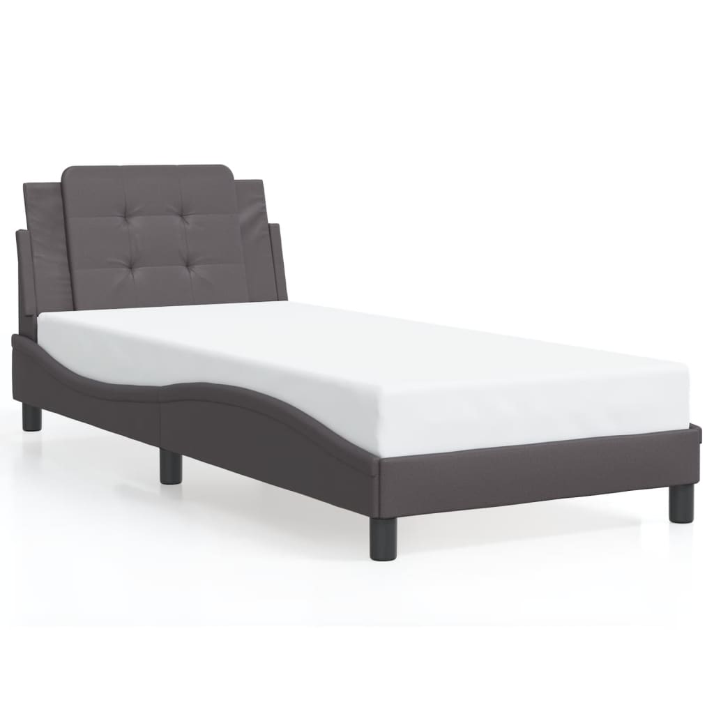 Bedframe met LED-verlichting kunstleer grijs 90x200 cm is nu te koop bij PeponiXL, paradijselijk wonen!
