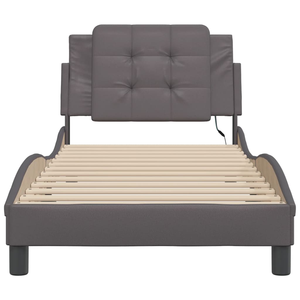 Bedframe met LED-verlichting kunstleer grijs 90x200 cm is nu te koop bij PeponiXL, paradijselijk wonen!