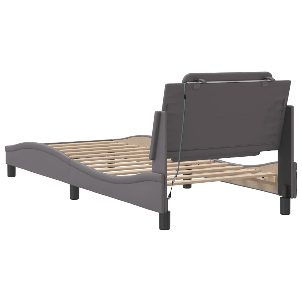 Bedframe met LED-verlichting kunstleer grijs 90x200 cm is nu te koop bij PeponiXL, paradijselijk wonen!