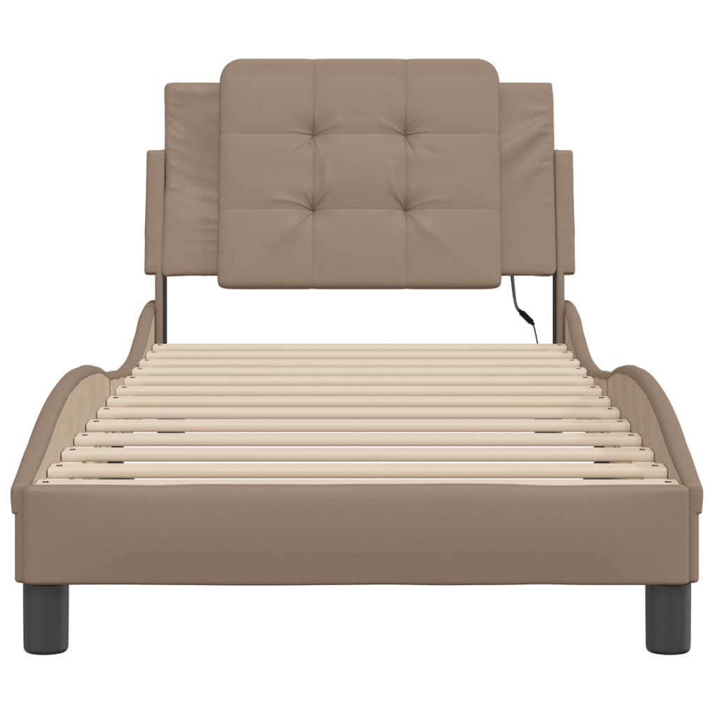 Bedframe met LED-verlichting kunstleer cappuccino 90x200 cm is nu te koop bij PeponiXL, paradijselijk wonen!