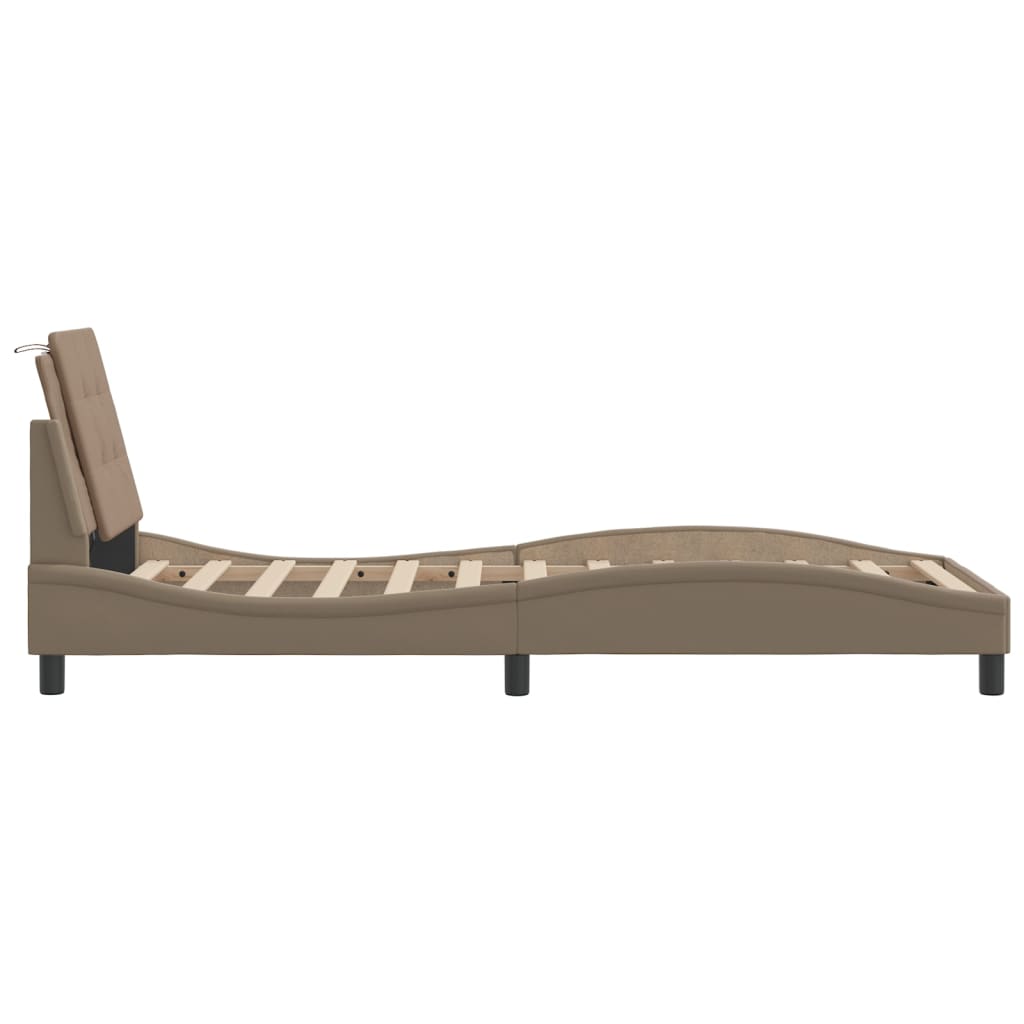 Bedframe met LED-verlichting kunstleer cappuccino 90x200 cm is nu te koop bij PeponiXL, paradijselijk wonen!