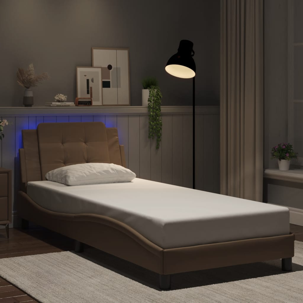 Bedframe met LED-verlichting kunstleer cappuccino 90x200 cm is nu te koop bij PeponiXL, paradijselijk wonen!
