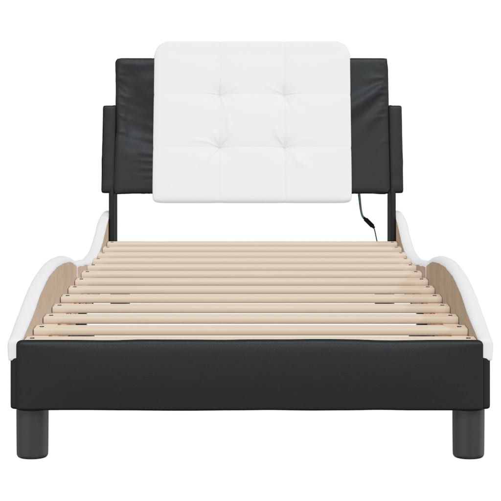 Bedframe met LED-verlichting kunstleer zwart en wit 90x200 cm is nu te koop bij PeponiXL, paradijselijk wonen!