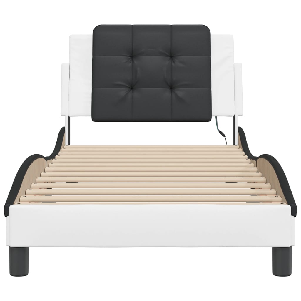 Bedframe met LED-verlichting kunstleer wit en zwart 90x200 cm is nu te koop bij PeponiXL, paradijselijk wonen!