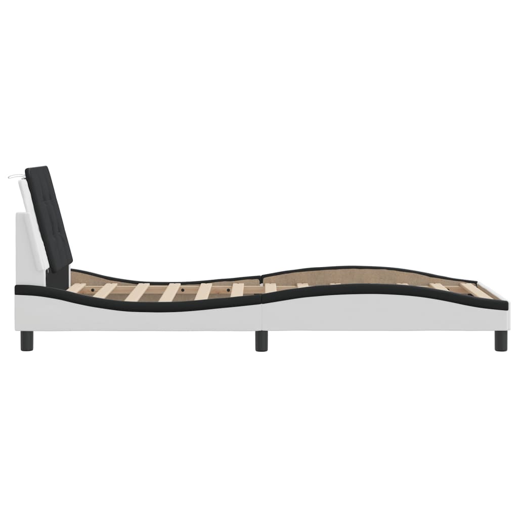 Bedframe met LED-verlichting kunstleer wit en zwart 90x200 cm is nu te koop bij PeponiXL, paradijselijk wonen!