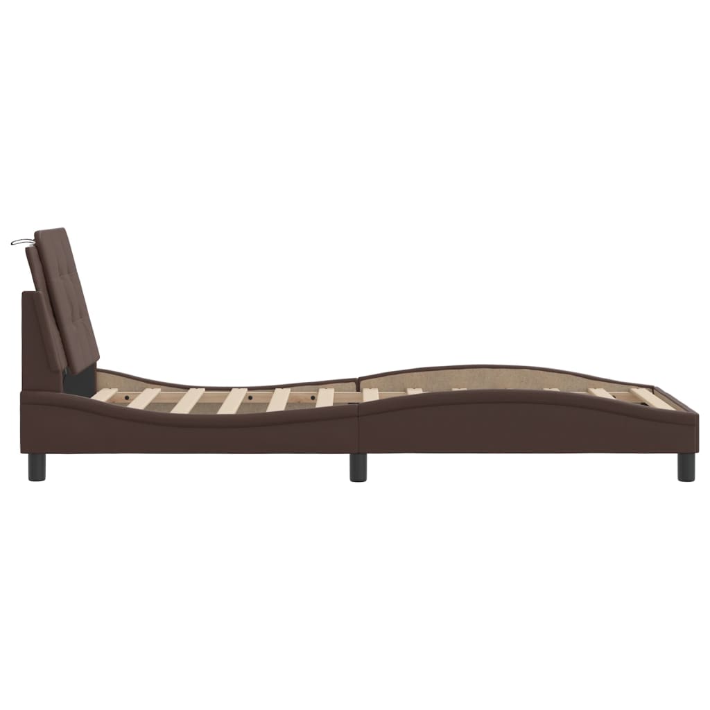 Bedframe met LED-verlichting kunstleer bruin 100x200 cm is nu te koop bij PeponiXL, paradijselijk wonen!