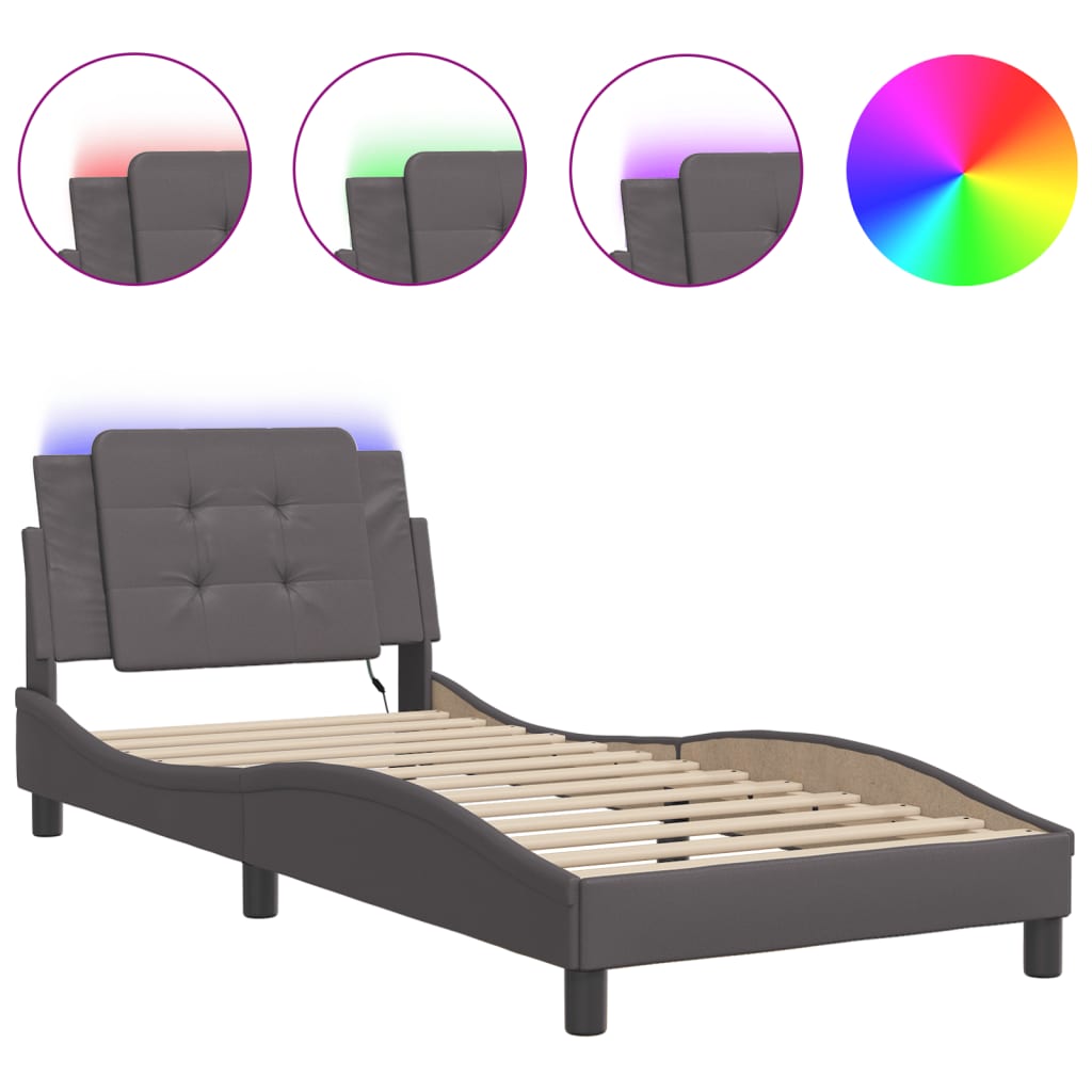 Bedframe met LED-verlichting kunstleer grijs 100x200 cm is nu te koop bij PeponiXL, paradijselijk wonen!
