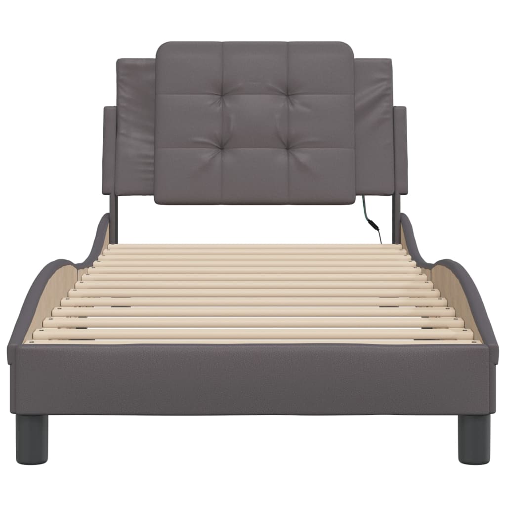Bedframe met LED-verlichting kunstleer grijs 100x200 cm is nu te koop bij PeponiXL, paradijselijk wonen!