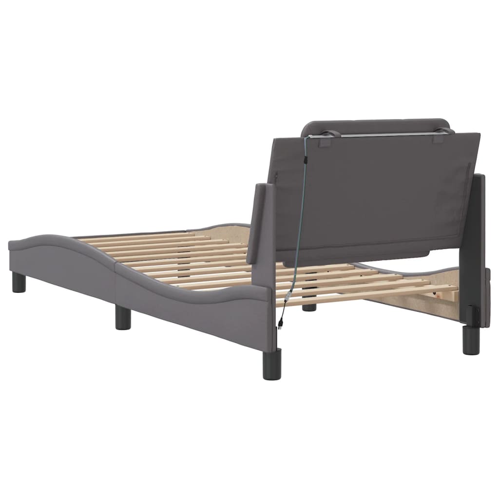 Bedframe met LED-verlichting kunstleer grijs 100x200 cm is nu te koop bij PeponiXL, paradijselijk wonen!