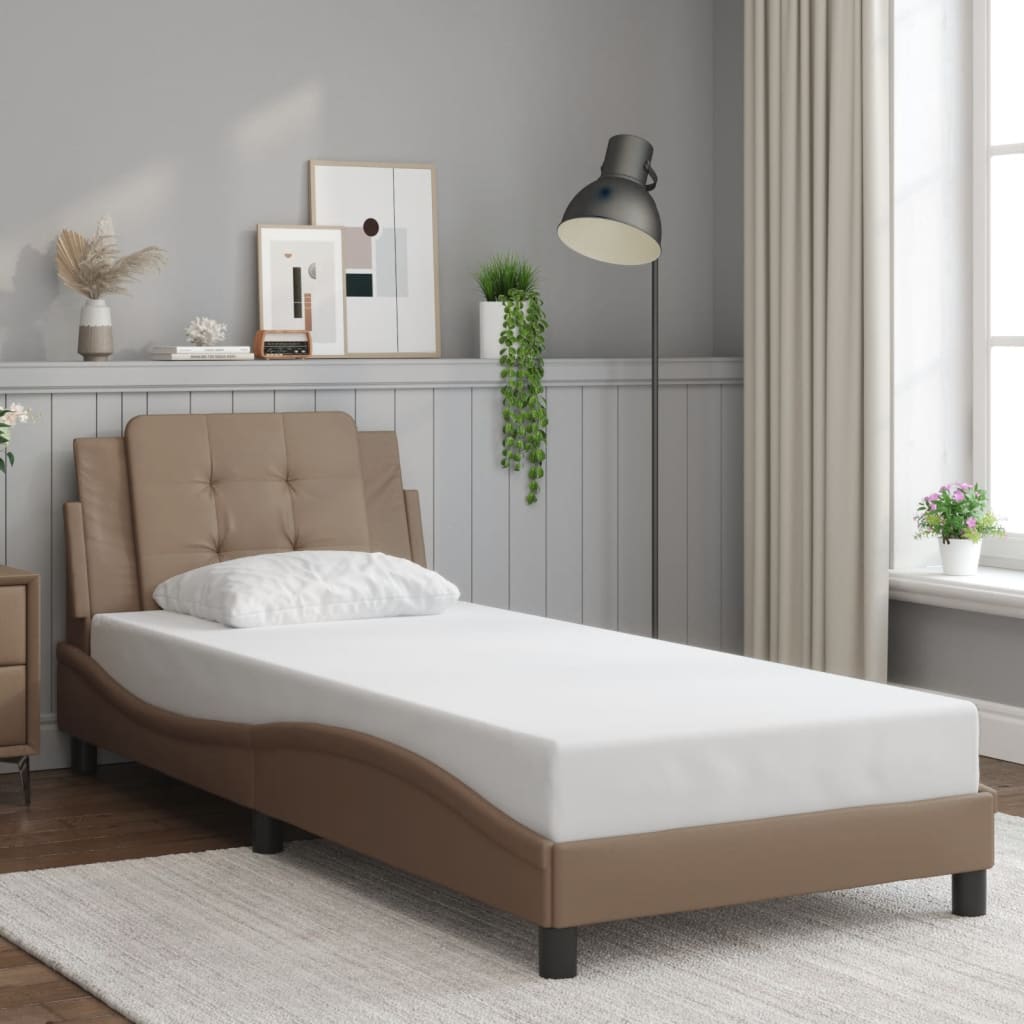 Bedframe met LED-verlichting kunstleer cappuccino 100x200 cm is nu te koop bij PeponiXL, paradijselijk wonen!