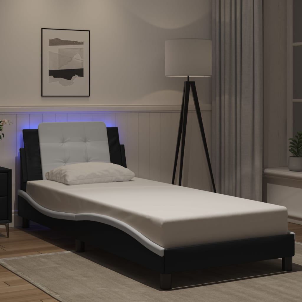 Bedframe met LED zonder matras "Zadar" zwart en wit 100x200 cm is nu te koop bij PeponiXL, paradijselijk wonen!