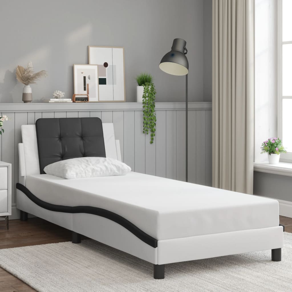 Bedframe met LED-verlichting kunstleer wit en zwart 100x200 cm is nu te koop bij PeponiXL, paradijselijk wonen!