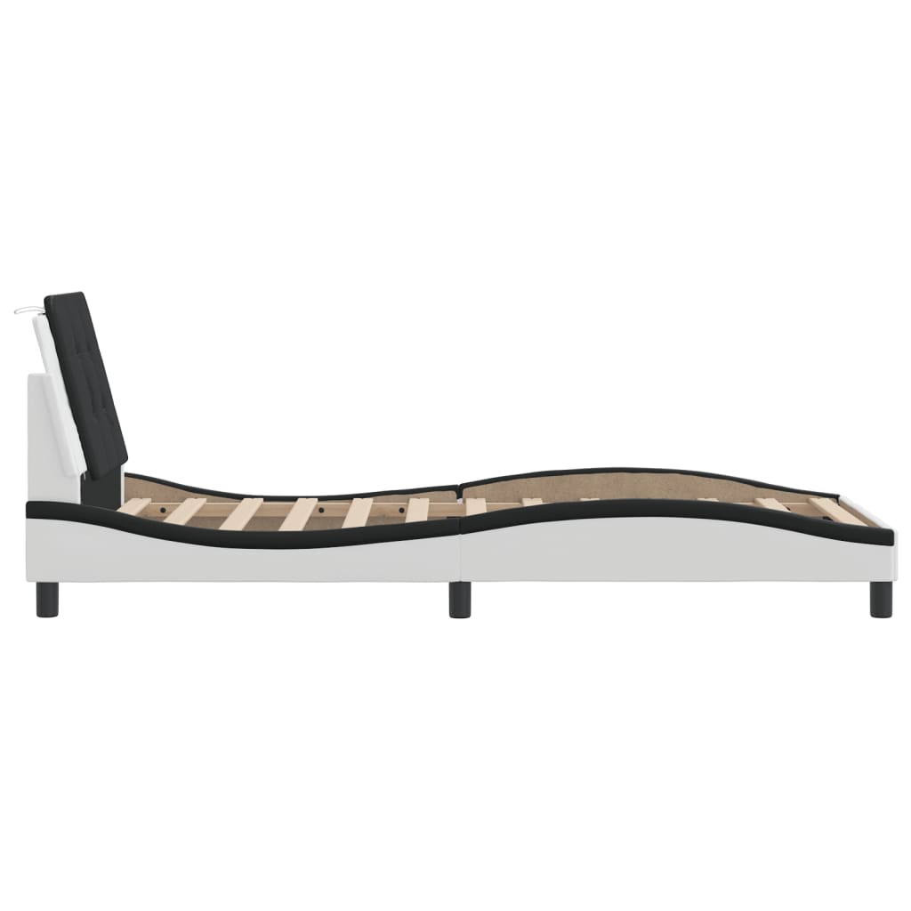 Bedframe met LED-verlichting kunstleer wit en zwart 100x200 cm is nu te koop bij PeponiXL, paradijselijk wonen!