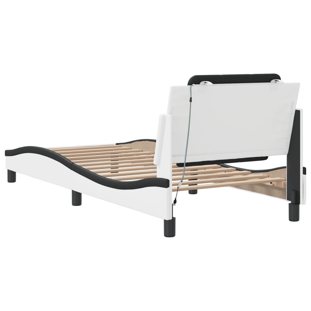 Bedframe met LED zonder matras "Zadar" wit en zwart 100x200 cm is nu te koop bij PeponiXL, paradijselijk wonen!