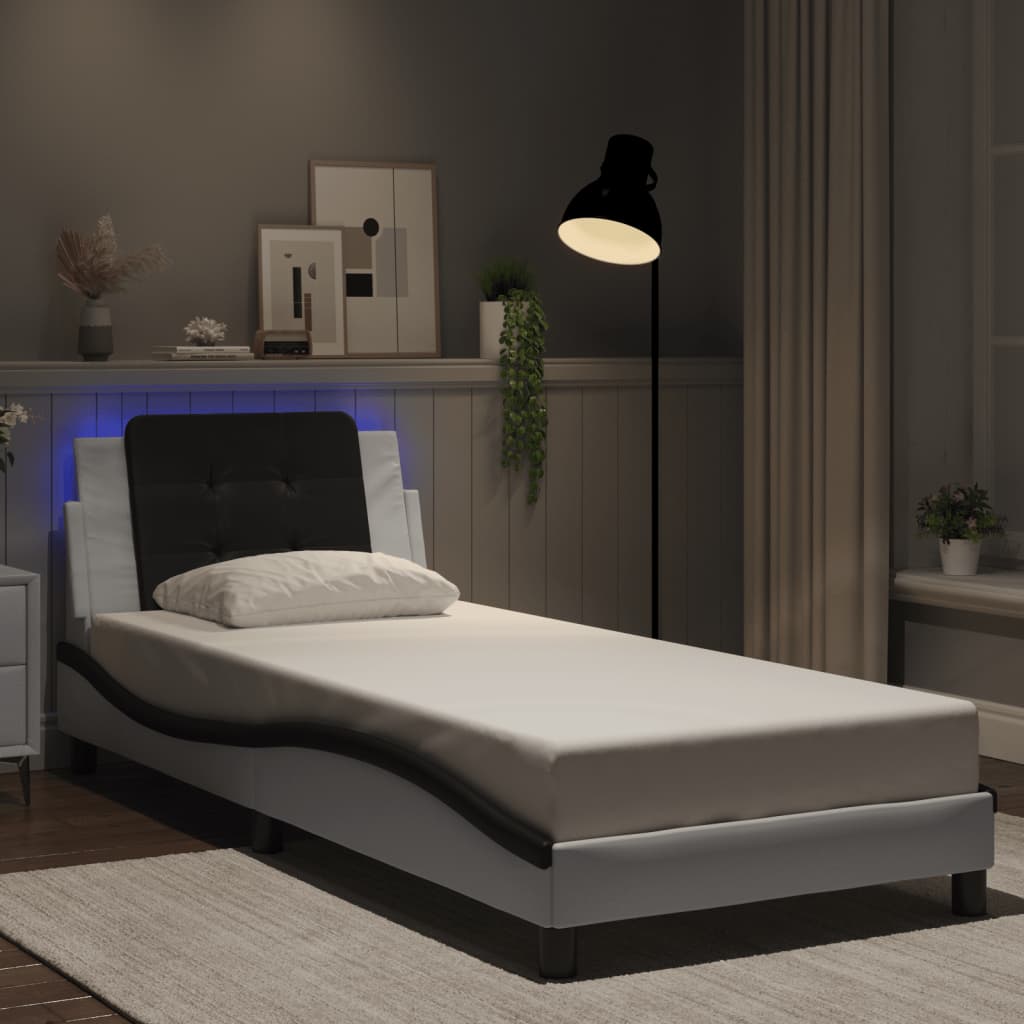 Bedframe met LED zonder matras "Zadar" wit en zwart 100x200 cm is nu te koop bij PeponiXL, paradijselijk wonen!