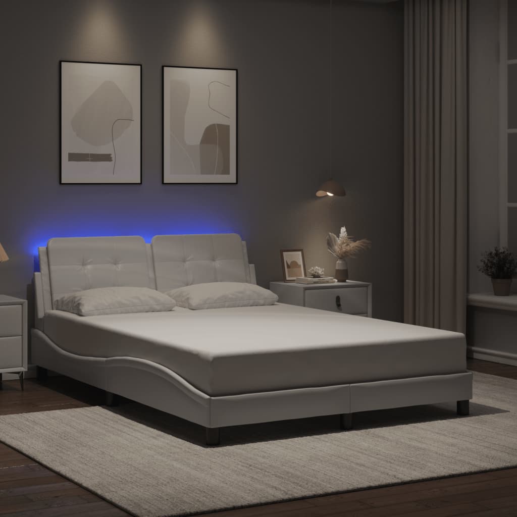 Bedframe met LED-verlichting kunstleer wit 120x200 cm is nu te koop bij PeponiXL, paradijselijk wonen!