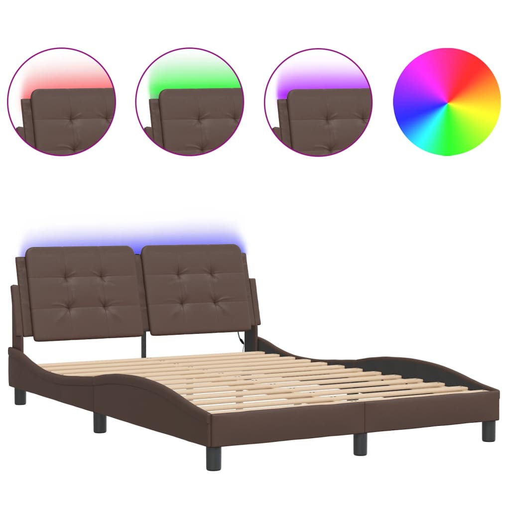 Bedframe met LED-verlichting kunstleer bruin 120x200 cm is nu te koop bij PeponiXL, paradijselijk wonen!