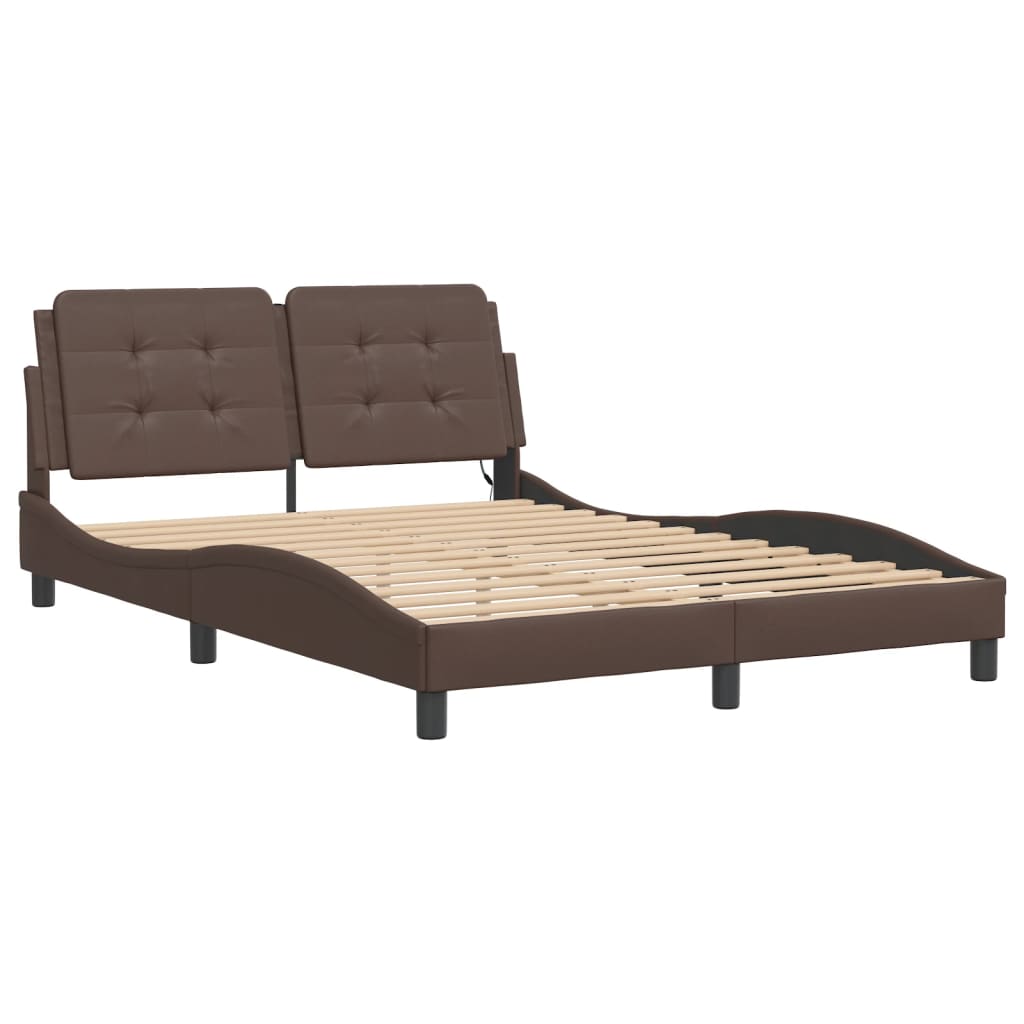 Bedframe met LED-verlichting kunstleer bruin 120x200 cm is nu te koop bij PeponiXL, paradijselijk wonen!