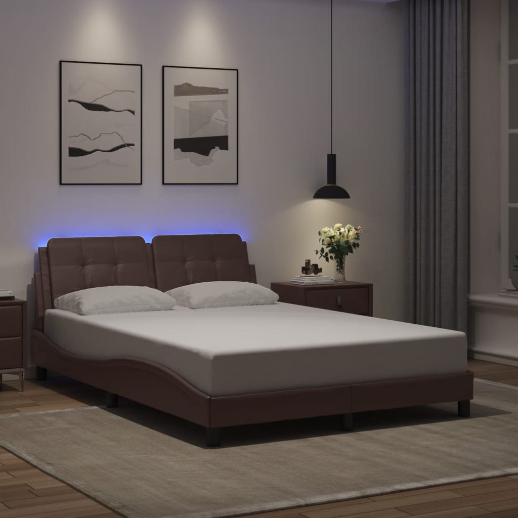 Bedframe met LED-verlichting kunstleer bruin 120x200 cm is nu te koop bij PeponiXL, paradijselijk wonen!
