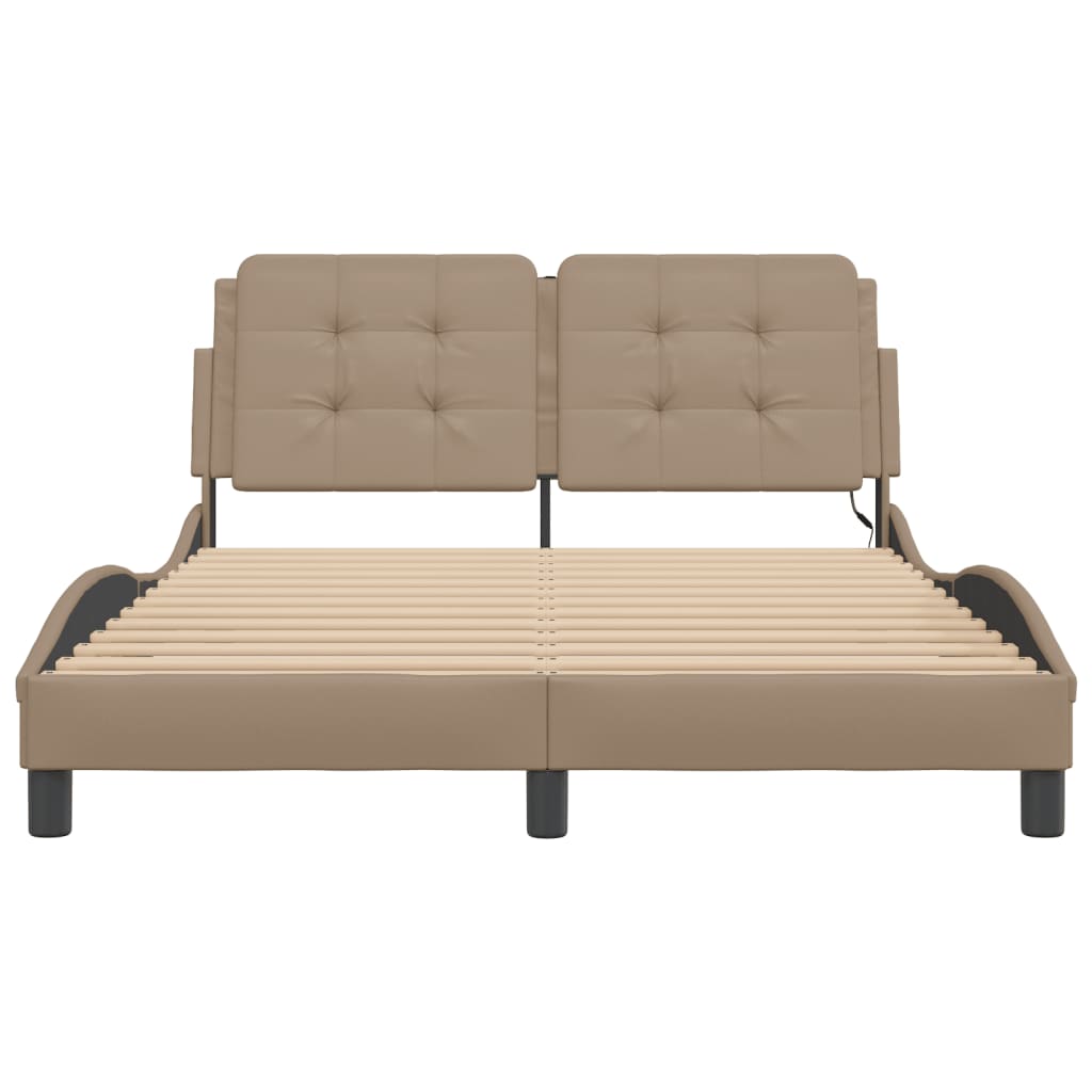 Bedframe met LED-verlichting kunstleer cappuccino 120x200 cm is nu te koop bij PeponiXL, paradijselijk wonen!