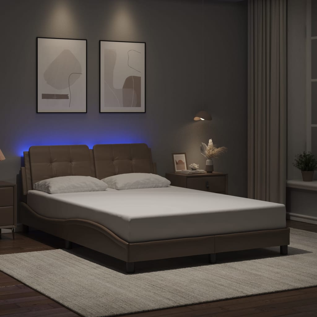 Bedframe met LED-verlichting kunstleer cappuccino 120x200 cm is nu te koop bij PeponiXL, paradijselijk wonen!