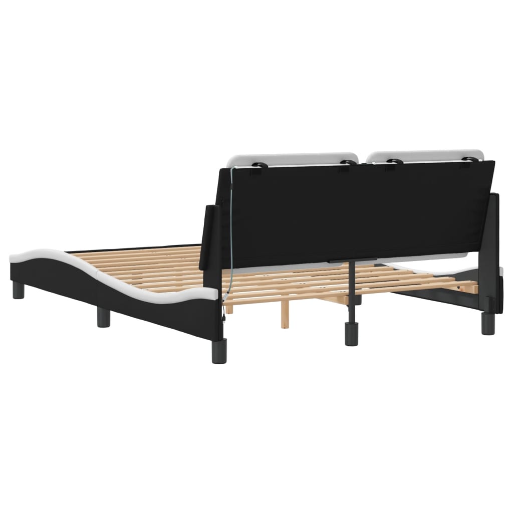 Bedframe met LED-verlichting kunstleer zwart en wit 120x200 cm is nu te koop bij PeponiXL, paradijselijk wonen!