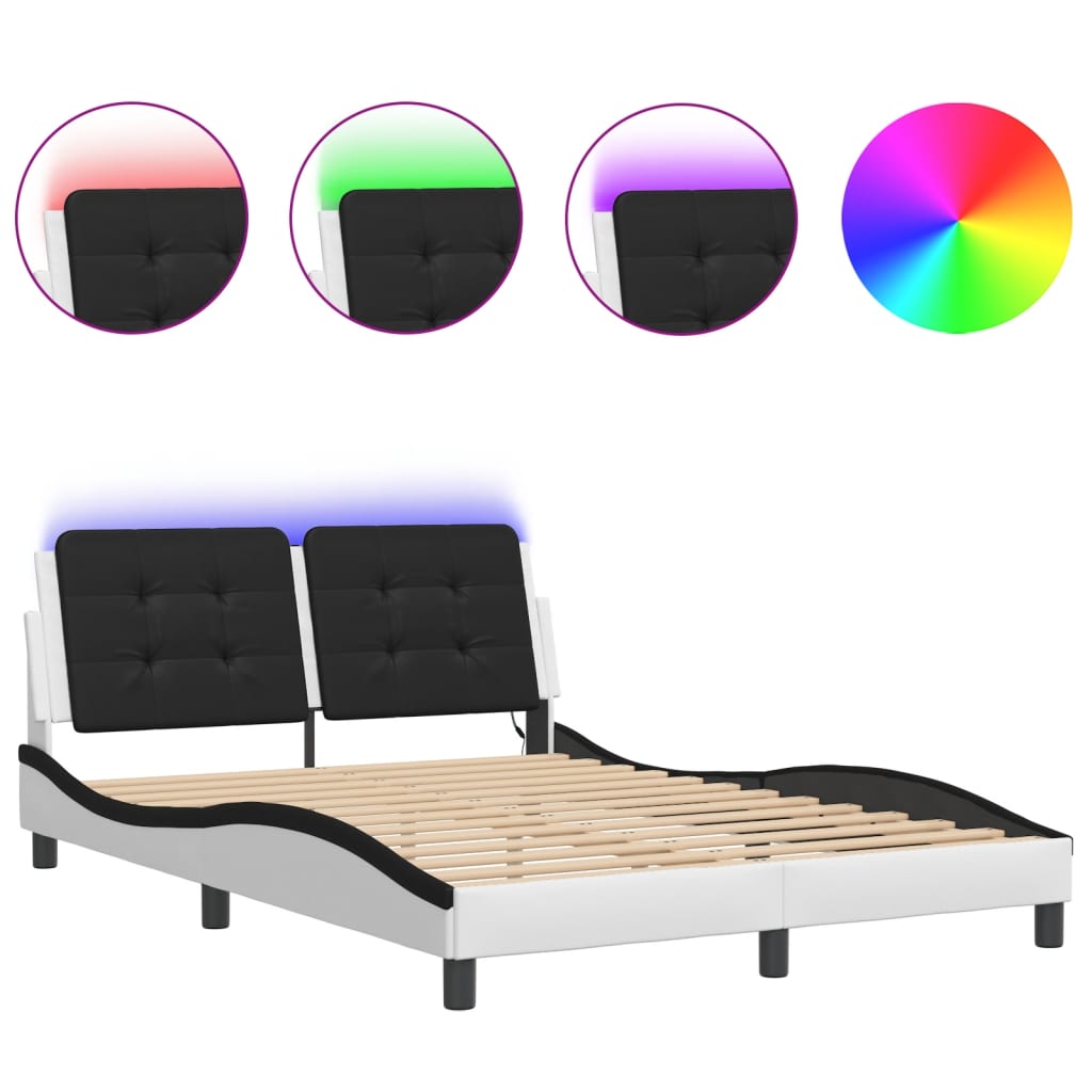 Bedframe met LED-verlichting kunstleer wit en zwart 120x200 cm is nu te koop bij PeponiXL, paradijselijk wonen!