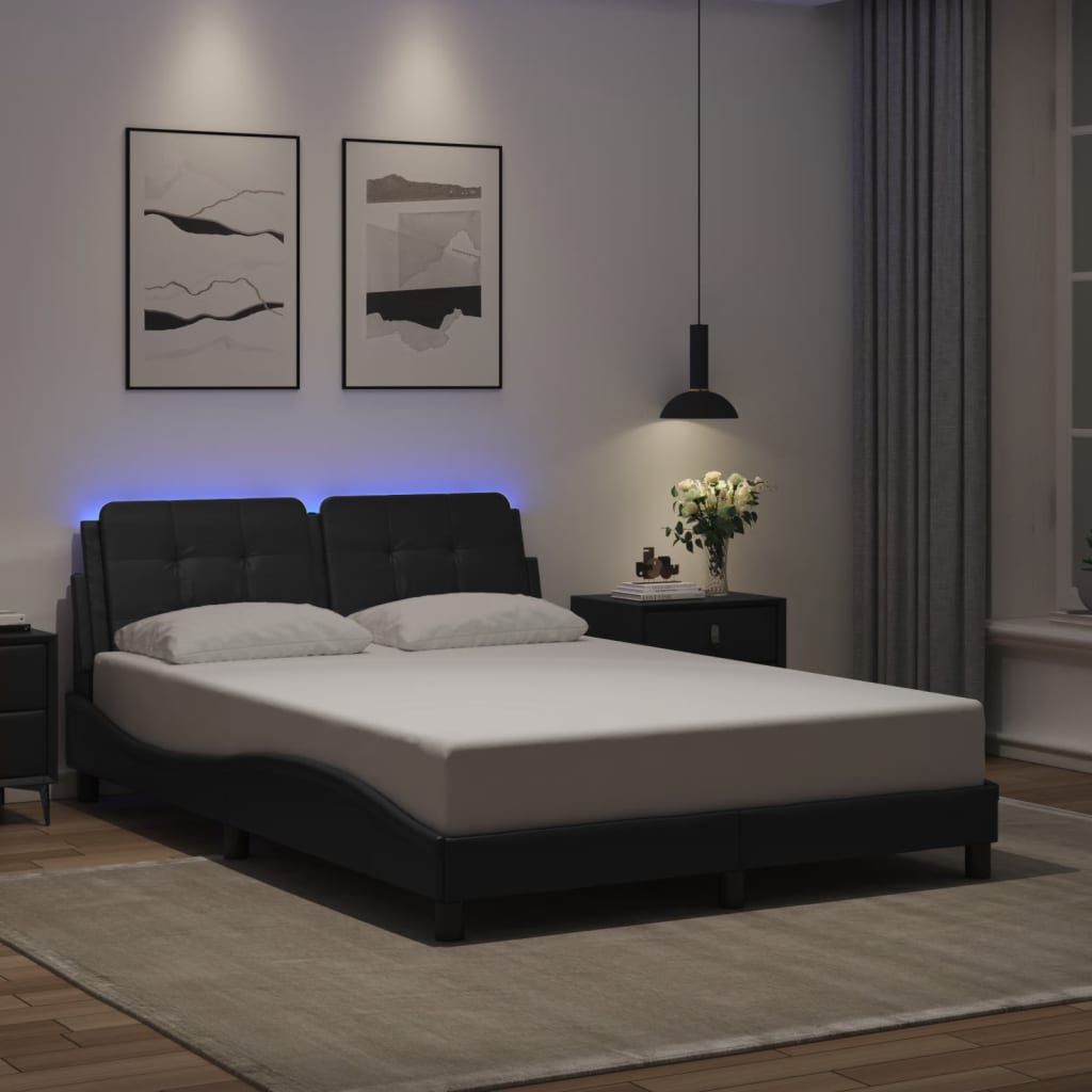 Bedframe met LED-verlichting kunstleer zwart 140x190 cm is nu te koop bij PeponiXL, paradijselijk wonen!