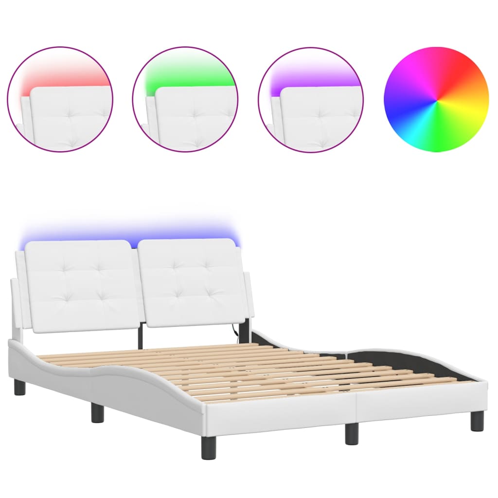 Bedframe met LED-verlichting kunstleer wit 140x190 cm is nu te koop bij PeponiXL, paradijselijk wonen!