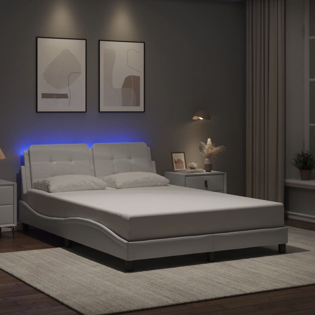 Bedframe met LED-verlichting kunstleer wit 140x190 cm is nu te koop bij PeponiXL, paradijselijk wonen!