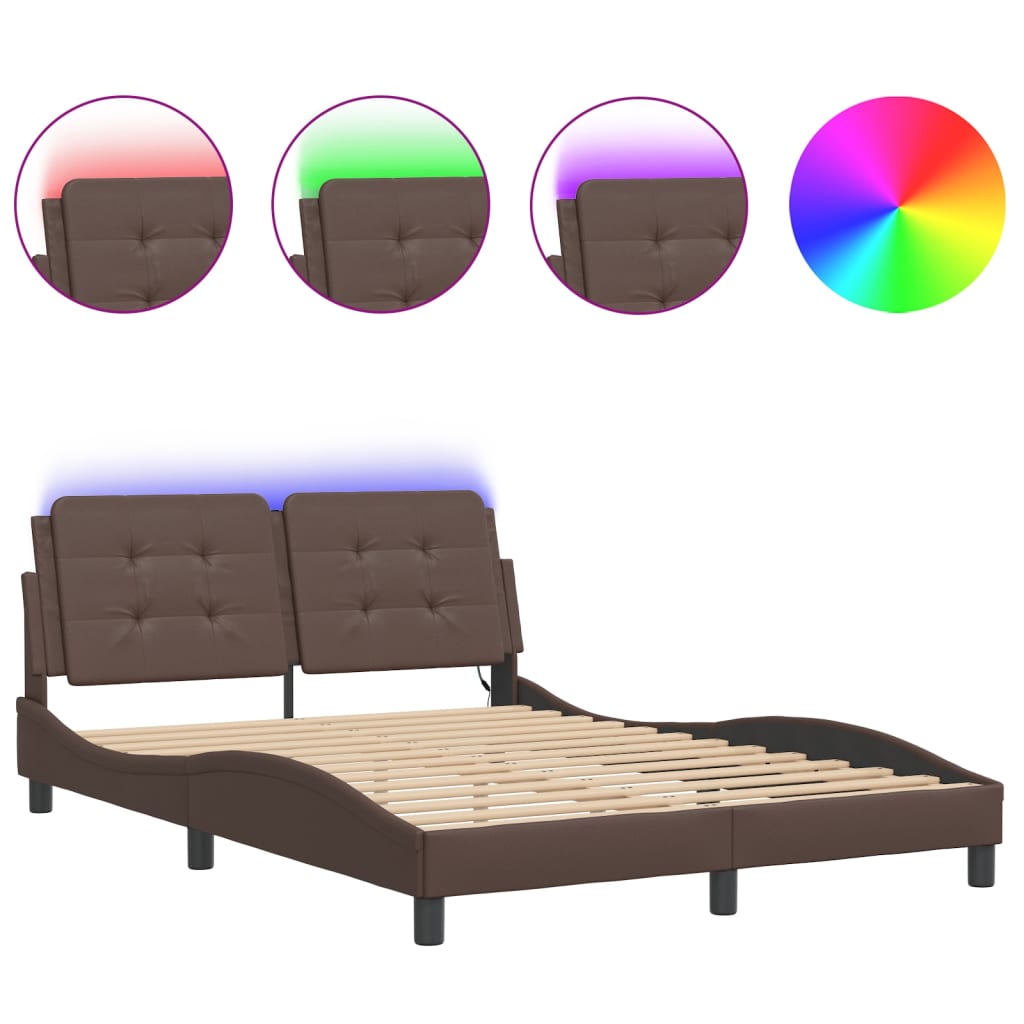 Bedframe met LED-verlichting kunstleer bruin 140x190 cm is nu te koop bij PeponiXL, paradijselijk wonen!