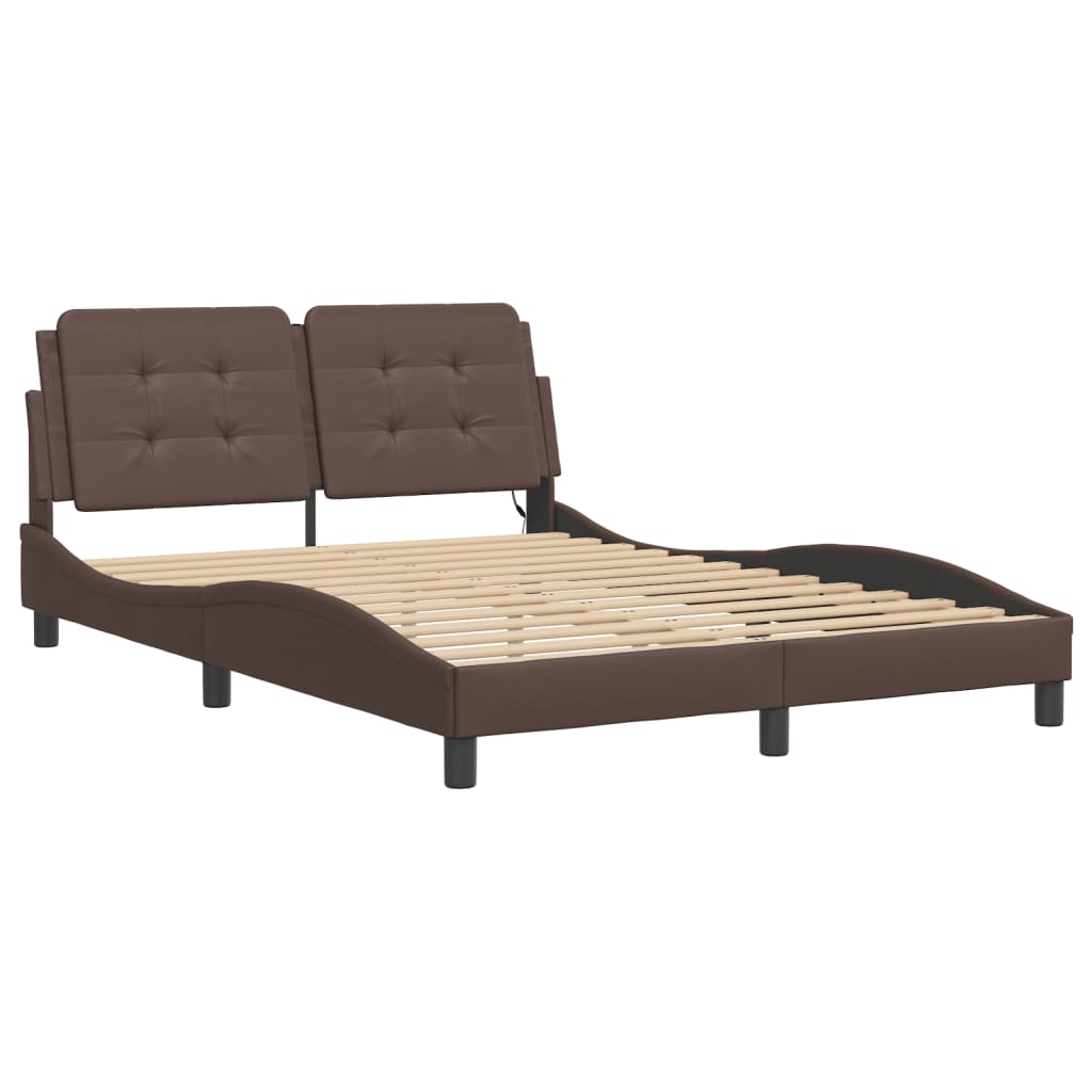 Bedframe met LED-verlichting kunstleer bruin 140x190 cm is nu te koop bij PeponiXL, paradijselijk wonen!