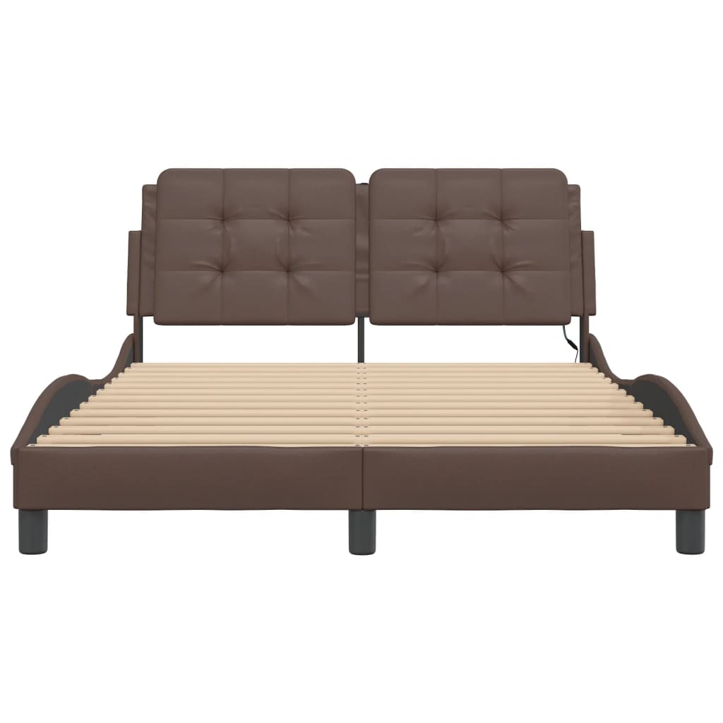 Bedframe met LED-verlichting kunstleer bruin 140x190 cm is nu te koop bij PeponiXL, paradijselijk wonen!