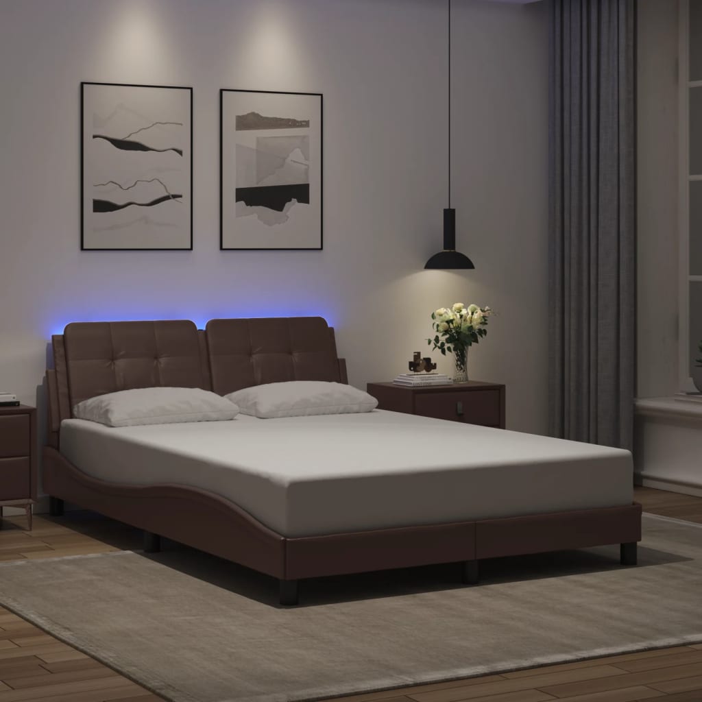 Bedframe met LED-verlichting kunstleer bruin 140x190 cm is nu te koop bij PeponiXL, paradijselijk wonen!