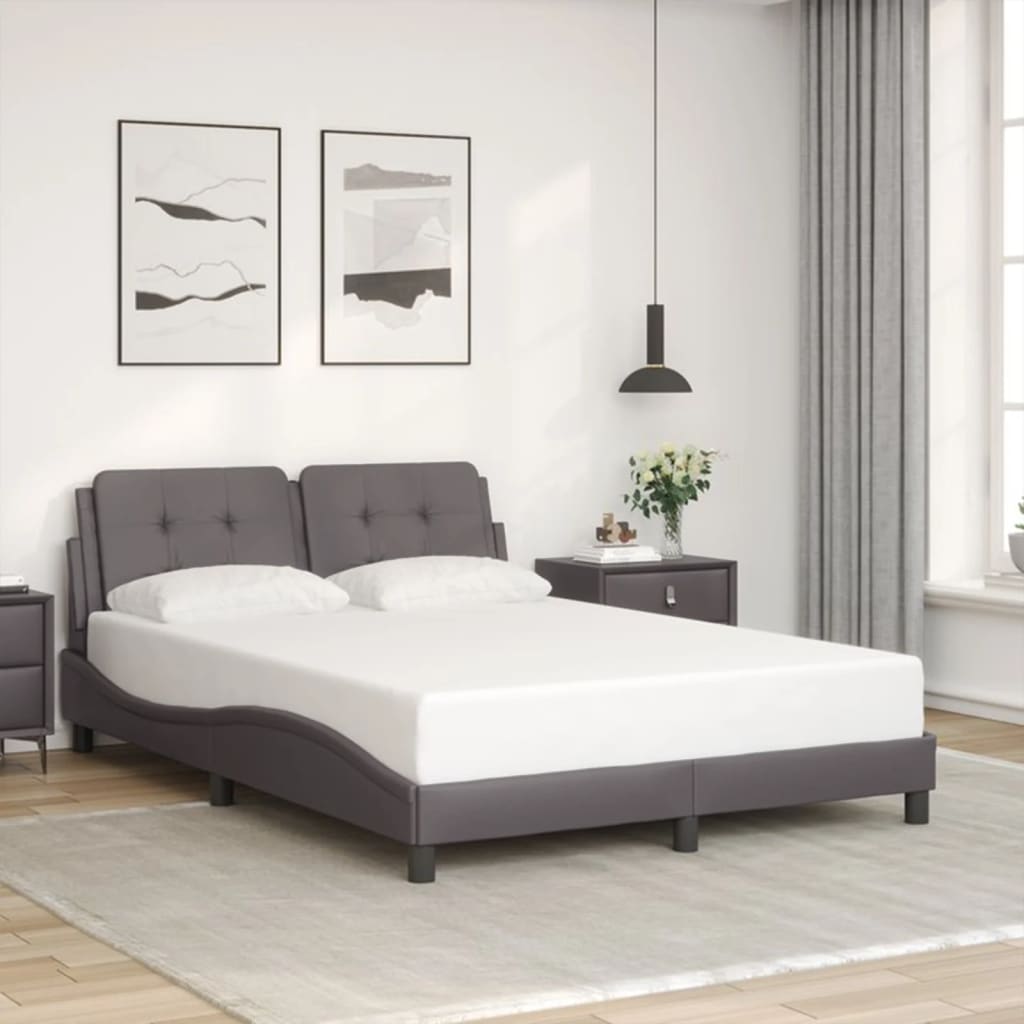 Bedframe met LED-verlichting kunstleer grijs 140x190 cm is nu te koop bij PeponiXL, paradijselijk wonen!