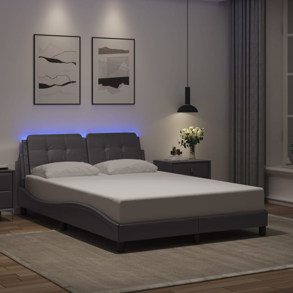 Bedframe met LED-verlichting kunstleer grijs 140x190 cm is nu te koop bij PeponiXL, paradijselijk wonen!