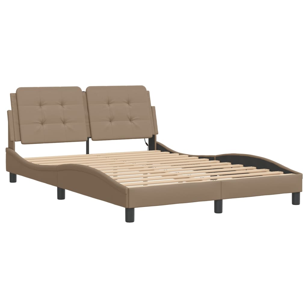 Bedframe met LED-verlichting kunstleer cappuccino 140x190 cm is nu te koop bij PeponiXL, paradijselijk wonen!