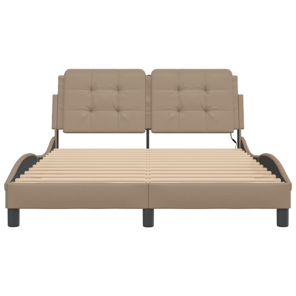 Bedframe met LED-verlichting kunstleer cappuccino 140x190 cm is nu te koop bij PeponiXL, paradijselijk wonen!