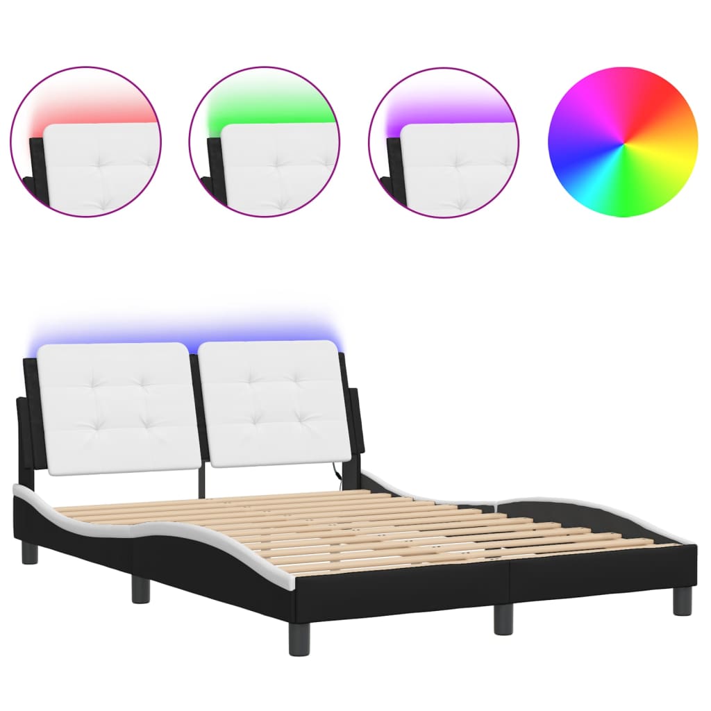 Bedframe met LED zonder matras "Zadar" zwart en wit 140x190 cm is nu te koop bij PeponiXL, paradijselijk wonen!