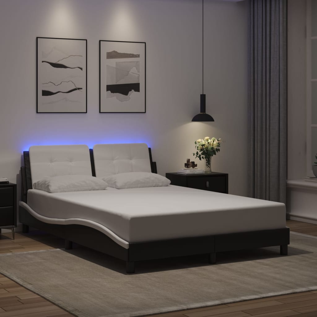 Bedframe met LED-verlichting kunstleer zwart en wit 140x190 cm is nu te koop bij PeponiXL, paradijselijk wonen!