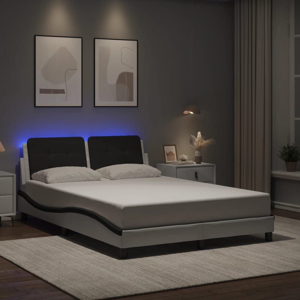 Bedframe met LED zonder matras "Zadar" wit en zwart 140x190 cm is nu te koop bij PeponiXL, paradijselijk wonen!