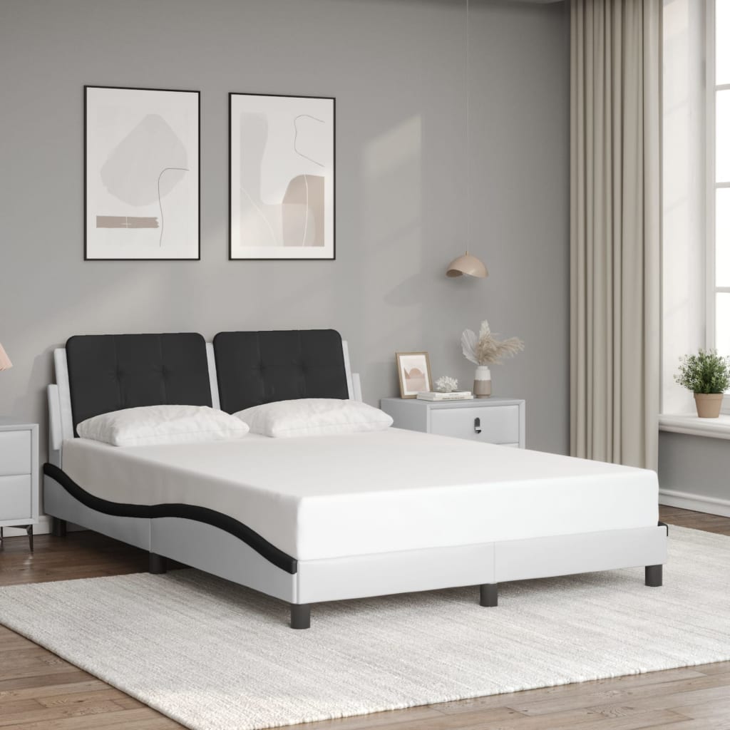 Bedframe met LED-verlichting kunstleer wit en zwart 140x190 cm is nu te koop bij PeponiXL, paradijselijk wonen!