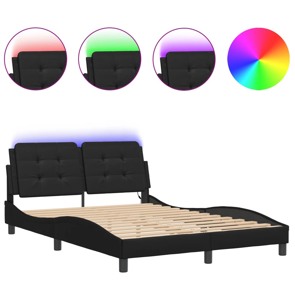 Bedframe met LED-verlichting kunstleer zwart 140x200 cm is nu te koop bij PeponiXL, paradijselijk wonen!