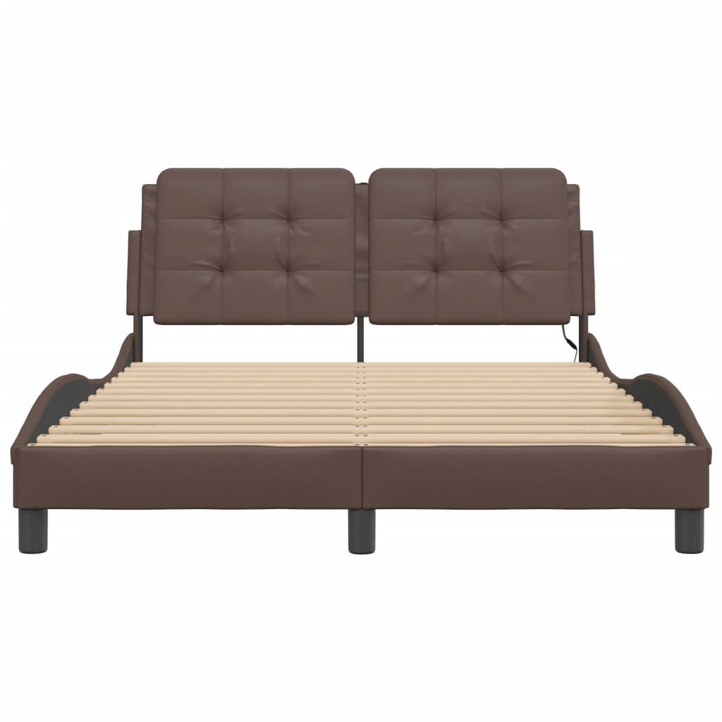 Bedframe met LED-verlichting kunstleer bruin 140x200 cm is nu te koop bij PeponiXL, paradijselijk wonen!