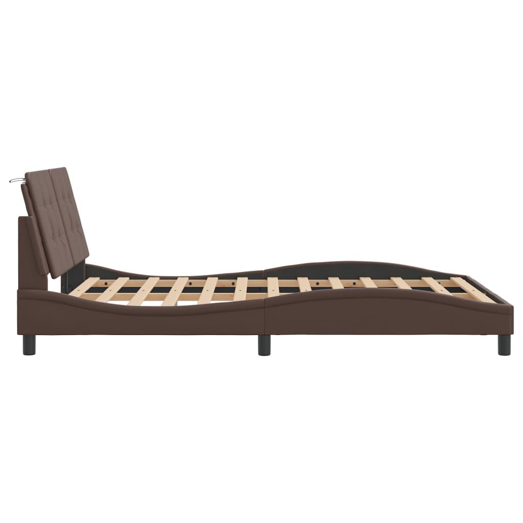 Bedframe met LED-verlichting kunstleer bruin 140x200 cm is nu te koop bij PeponiXL, paradijselijk wonen!